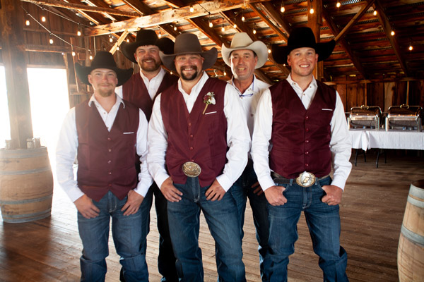 Groom And Groomsmen Inside Barn